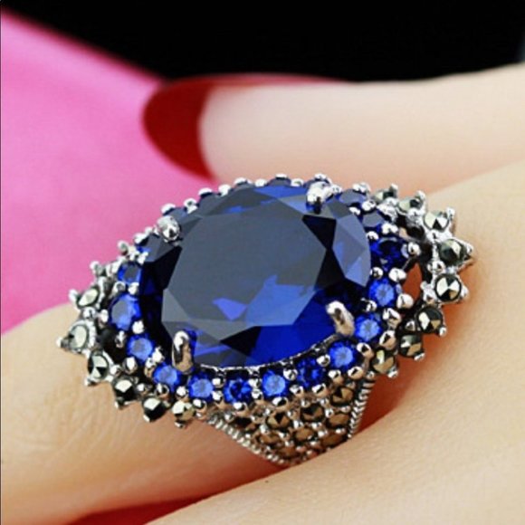 Jewelry - S925 shiny sterling silver Blue Crystal CZ Ring